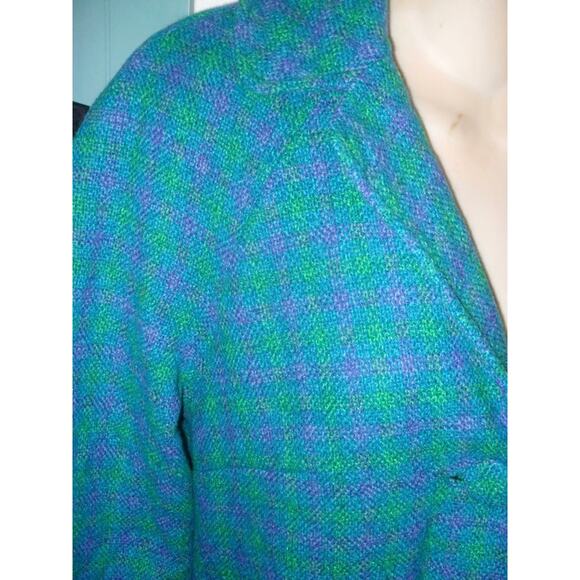 VINTAGE 50'S 60'S TURQUOISE TWEED CHECKERED PATTERN COAT - Picture 2 of 5